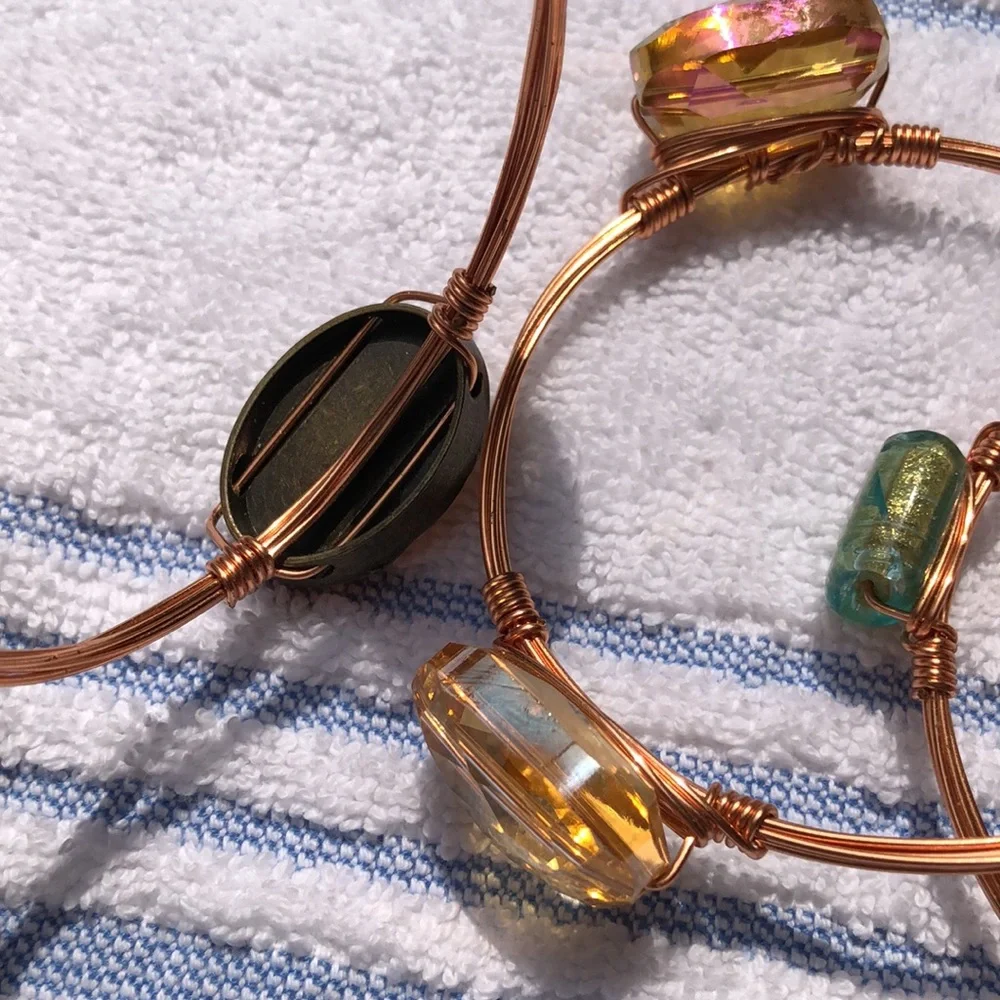 4 Handmade Copper wire stone bracelets Bourbon & Bowties